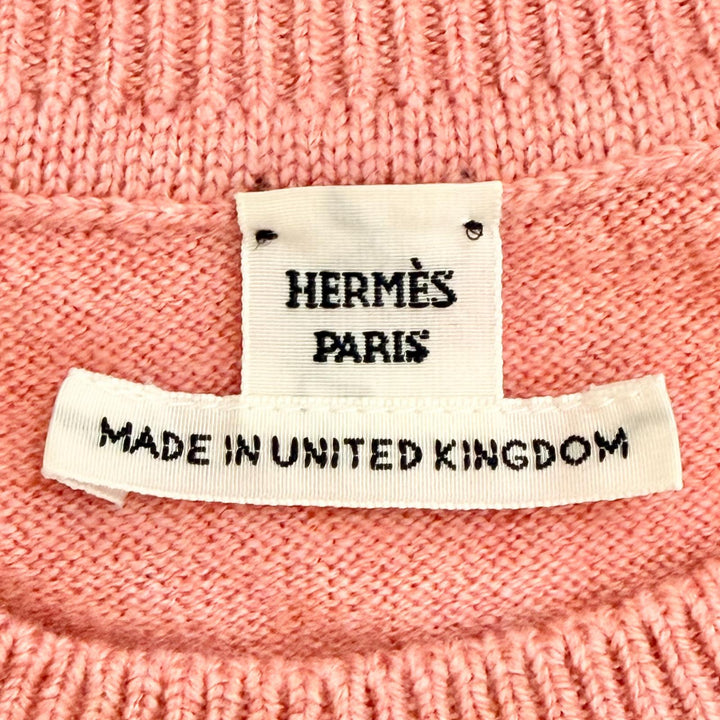 極美品△HERMES エルメス 24SS 4H2600D1 カシミヤ100％ サークルロゴ金具 半袖ニット セーター ピンク 36 イギリス製 正規品 レディース