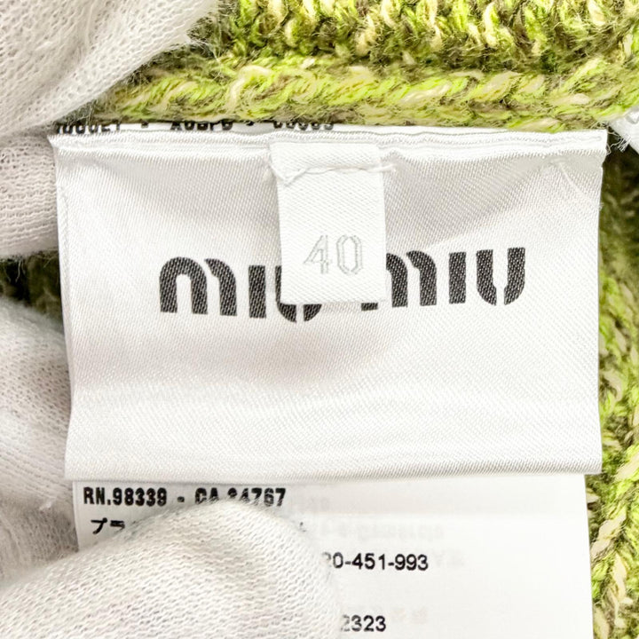極美品△MIUMIU ミュウミュウ 2023年 MML868 SOOO 138F カシミヤ バージンウール ロゴワッペン Vネック 長袖 ニット セーター 40 正規品