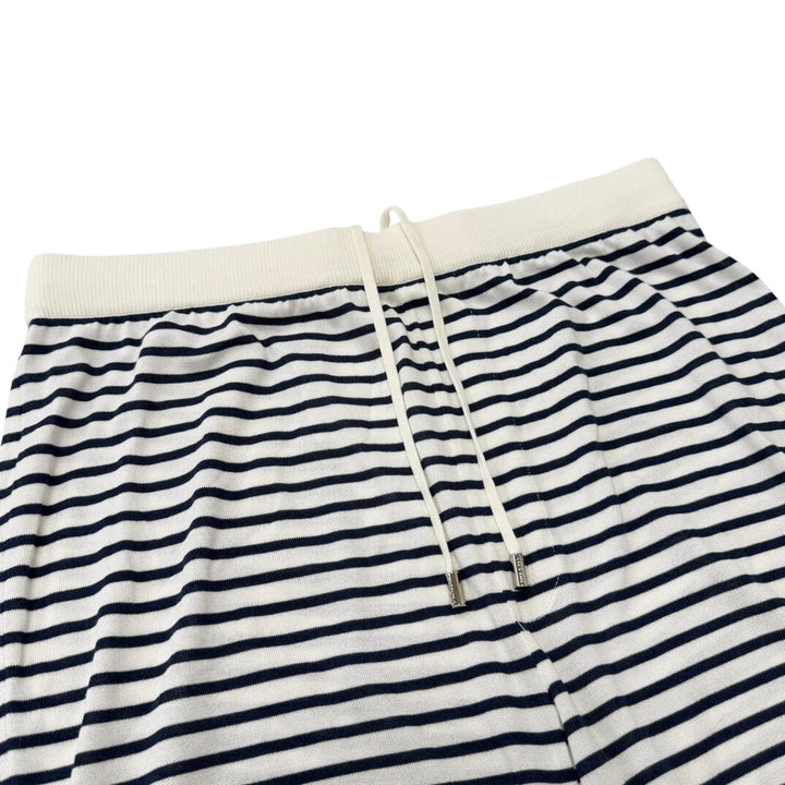 極美品□PRADA プラダ 2022年製 UMP120 S221 102P シルク コットン ボーダー柄 ショートパンツ アイボリー 紺 46 イタリア製 正規品
