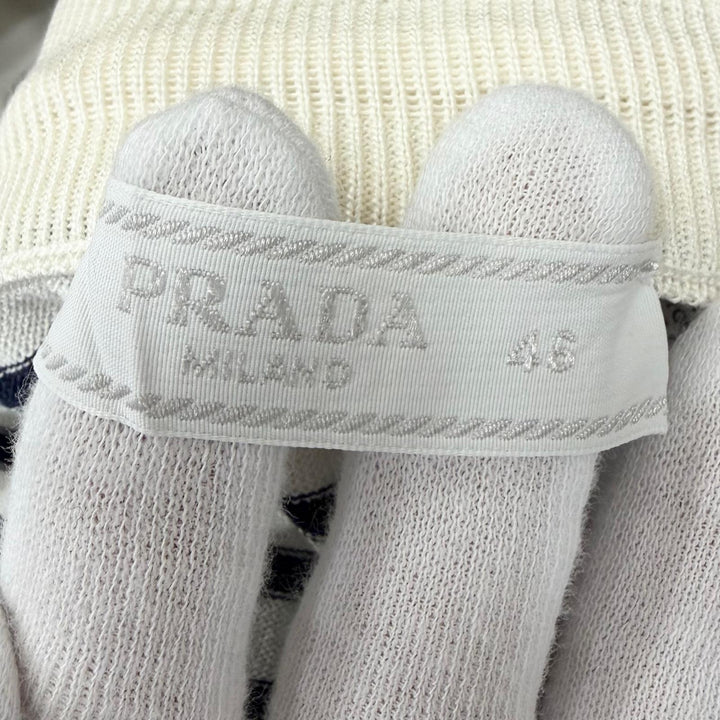 極美品□PRADA プラダ 2022年製 UMP120 S221 102P シルク コットン ボーダー柄 ショートパンツ アイボリー 紺 46 イタリア製 正規品
