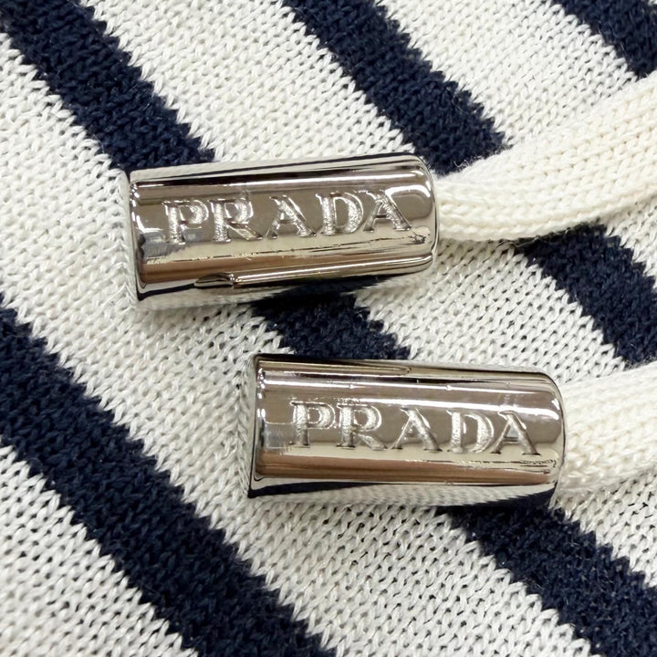 極美品□PRADA プラダ 2022年製 UMP120 S221 102P シルク コットン ボーダー柄 ショートパンツ アイボリー 紺 46 イタリア製 正規品