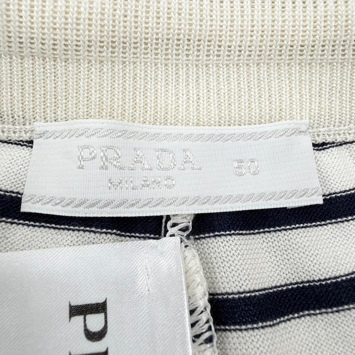極美品▼PRADA プラダ 2022年製 UMP120 S221 102P シルク コットン ボーダー柄 ショートパンツ ネイビー ベージュ 50 伊製 正規品 メンズ