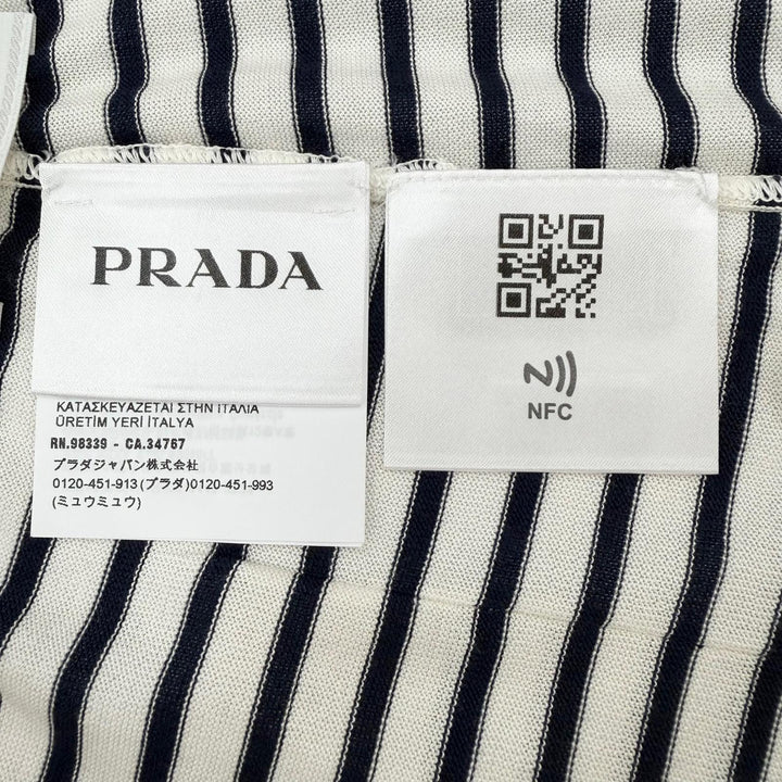 極美品▼PRADA プラダ 2022年製 UMP120 S221 102P シルク コットン ボーダー柄 ショートパンツ ネイビー ベージュ 50 伊製 正規品 メンズ
