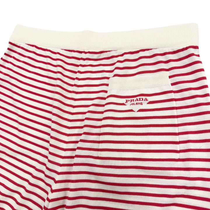 極美品▼PRADA プラダ 2022年製 UMP120 S221 102P シルク コットン ボーダー柄 ショートパンツ レッド ベージュ 50 伊製 正規品 メンズ