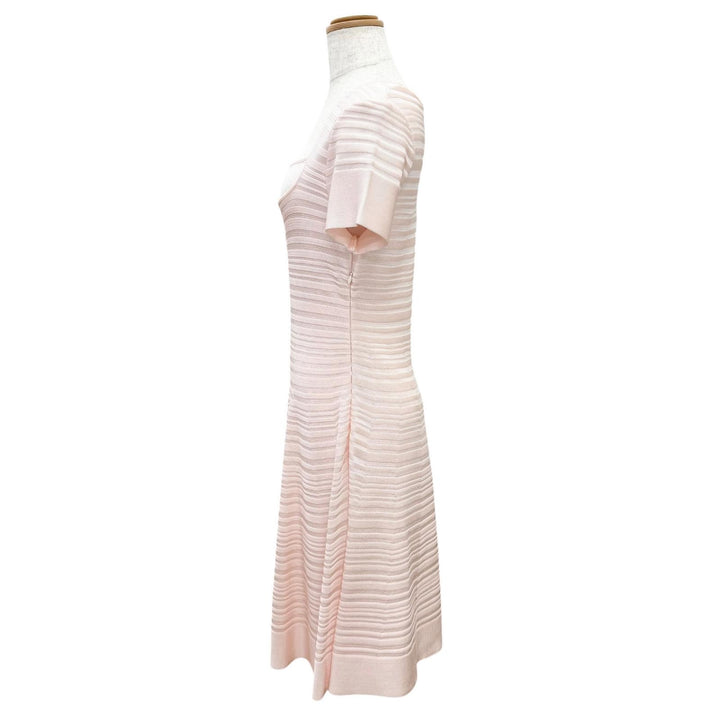 美品△Christian Dior クリスチャンディオール インナーキャミソール付き 半袖 ニット ワンピース ピンク 40 正規品 レディース