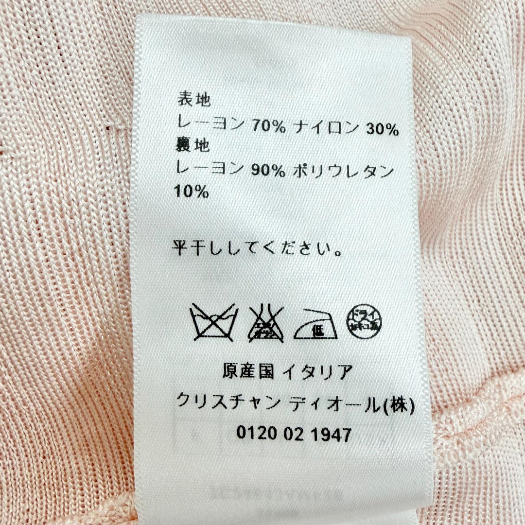 美品△Christian Dior クリスチャンディオール インナーキャミソール付き 半袖 ニット ワンピース ピンク 40 正規品 レディース