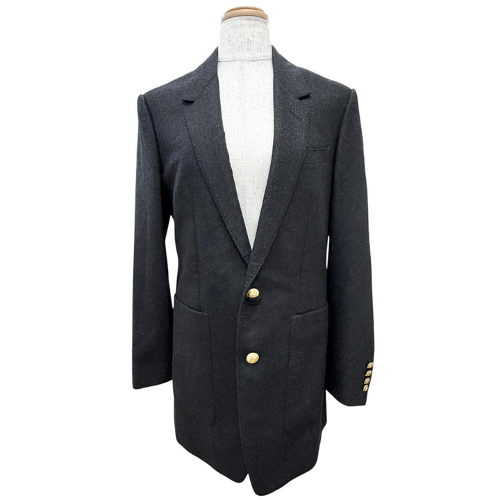 極美品△CELINE セリーヌ 2V58I561F カシミヤ100% 金ボタン シングル テーラードジャケット チャコールグレー 36 伊製 正規品 レディース