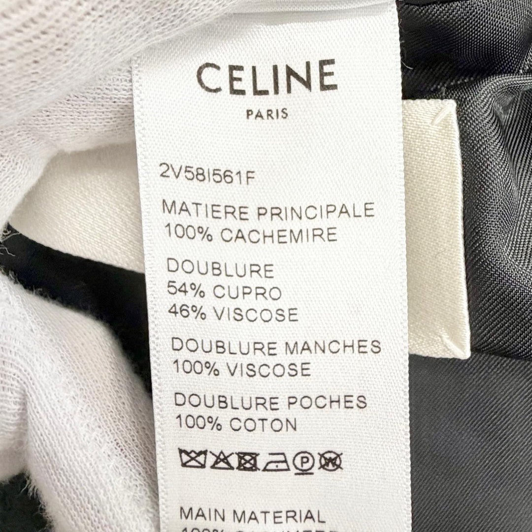 極美品△CELINE セリーヌ 2V58I561F カシミヤ100% 金ボタン シングル テーラードジャケット チャコールグレー 36 伊製 正規品 レディース