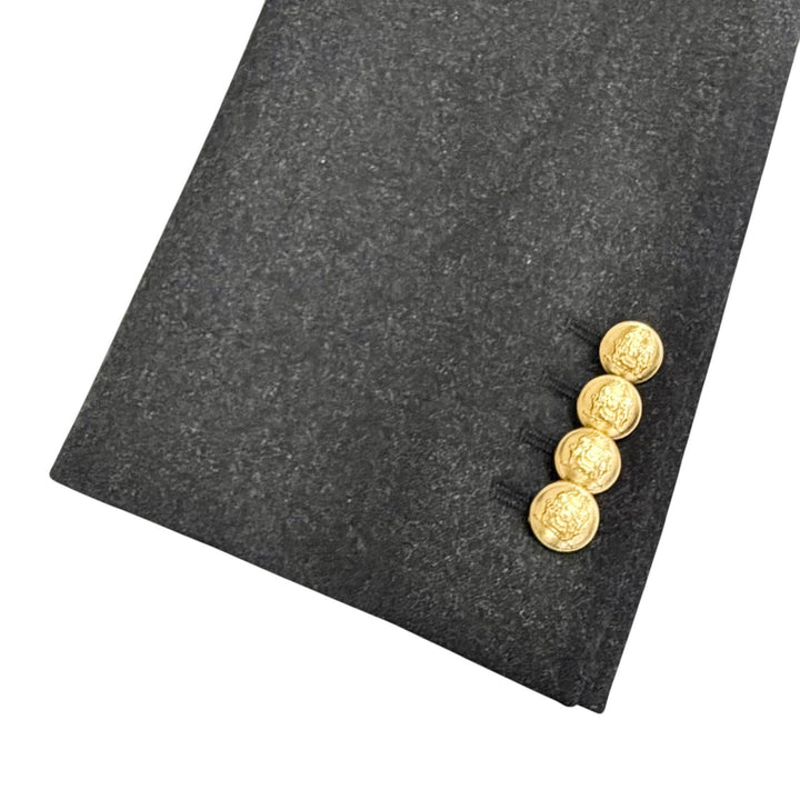 極美品△CELINE セリーヌ 2V58I561F カシミヤ100% 金ボタン シングル テーラードジャケット チャコールグレー 36 伊製 正規品 レディース