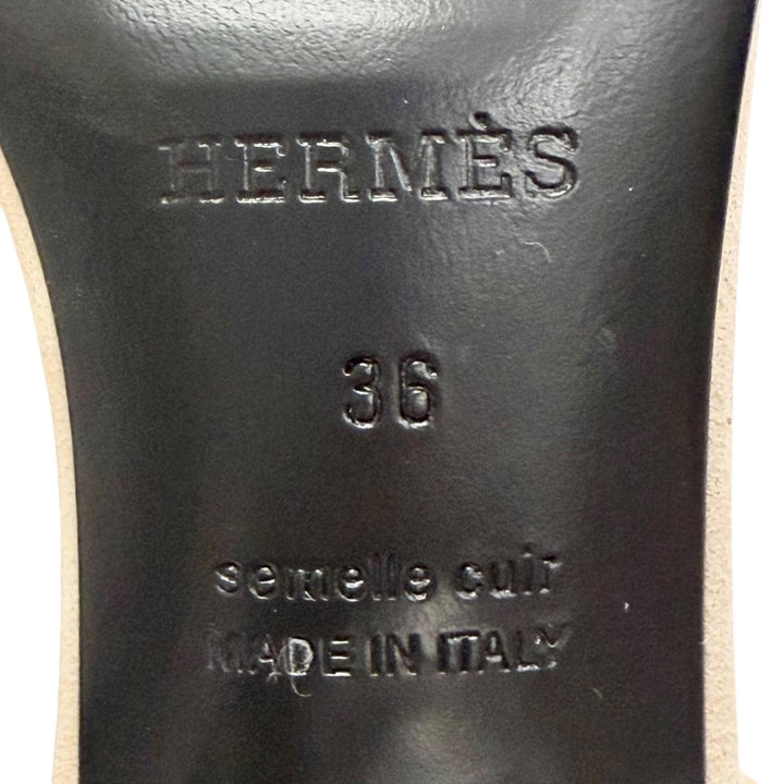 美品△HERMES エルメス 231240Z グラム60 シェーヌダンクル アンクルストラップ スウェードレザー サンダル ベージュ 36 伊製 箱・袋付き