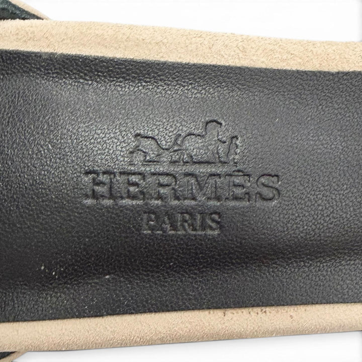 美品△HERMES エルメス 231240Z グラム60 シェーヌダンクル アンクルストラップ スウェードレザー サンダル ベージュ 36 伊製 箱・袋付き