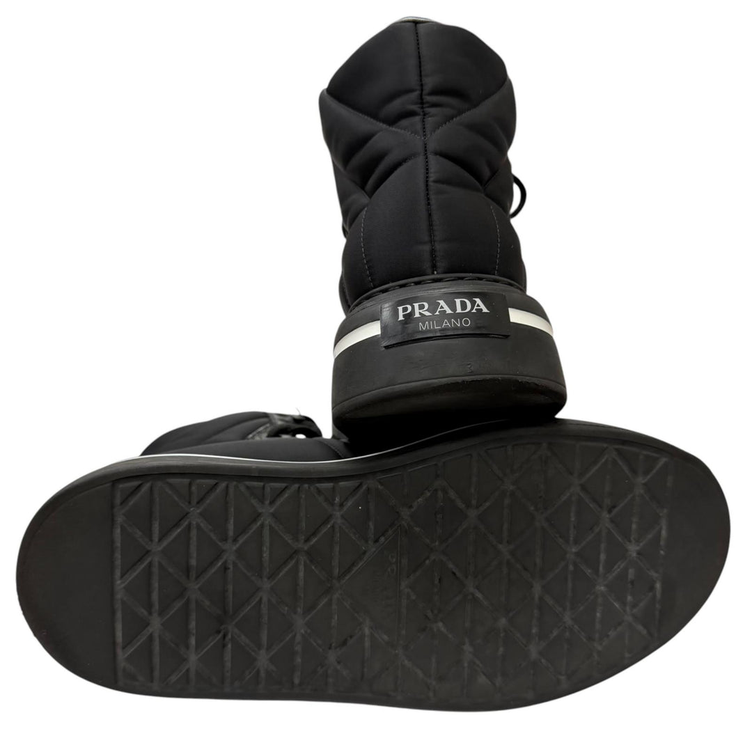 美品□PRADA プラダ 2TG183 レザー使い トライアングルロゴ Re-Nylon ハイカットスニーカー ブラック 8 イタリア製 メンズ 保存袋付き