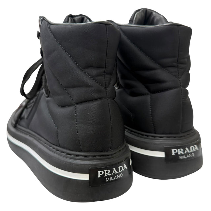 美品□PRADA プラダ 2TG183 レザー使い トライアングルロゴ Re-Nylon ハイカットスニーカー ブラック 8 イタリア製 メンズ 保存袋付き