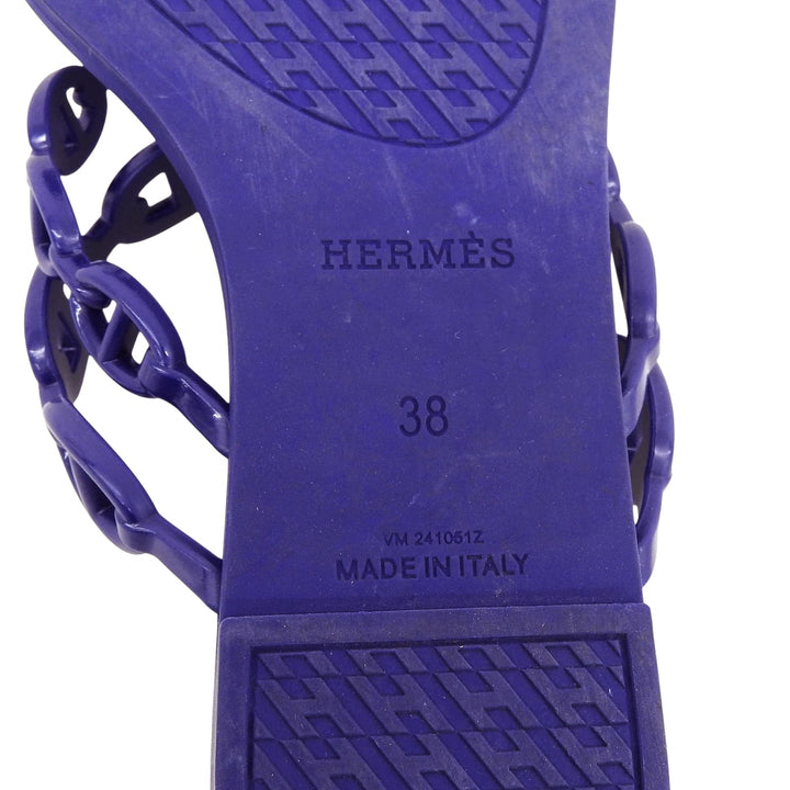 美品▲HERMES エルメス 241051Z アイランド シェーヌダンクル ラバー サンダル ネイビー 38 イタリア製 レディース 箱・保存袋付き