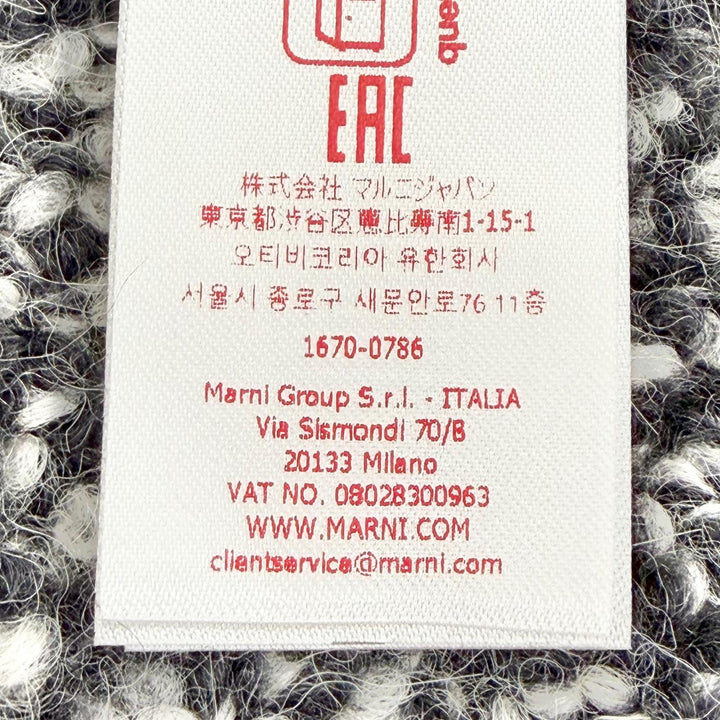 極美品△MARNI マルニ 25AW SCMC0145Y0 アルパカ ロゴワッペン ブークレ織り フリンジ ロング マフラー ブラック ホワイト 伊製 正規品