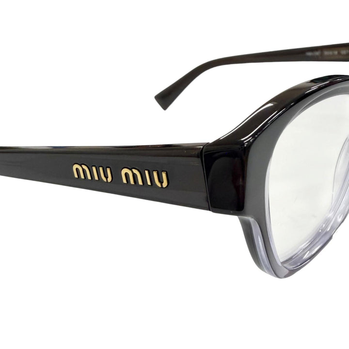 極美品△MIUMIU ミュウミュウ VMU08T ロゴ グラデーションフレーム メガネ 眼鏡 アイウェア ブラック 50□19 140 伊製 レディース 箱付き