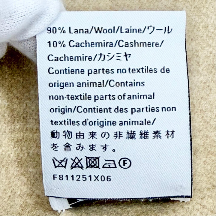 極美△LOEWE ロエベ ウール カシミヤ アナグラムロゴレザーパッチ フリンジ マフラー アイボリー ベージュ イギリス製 正規品 レディース