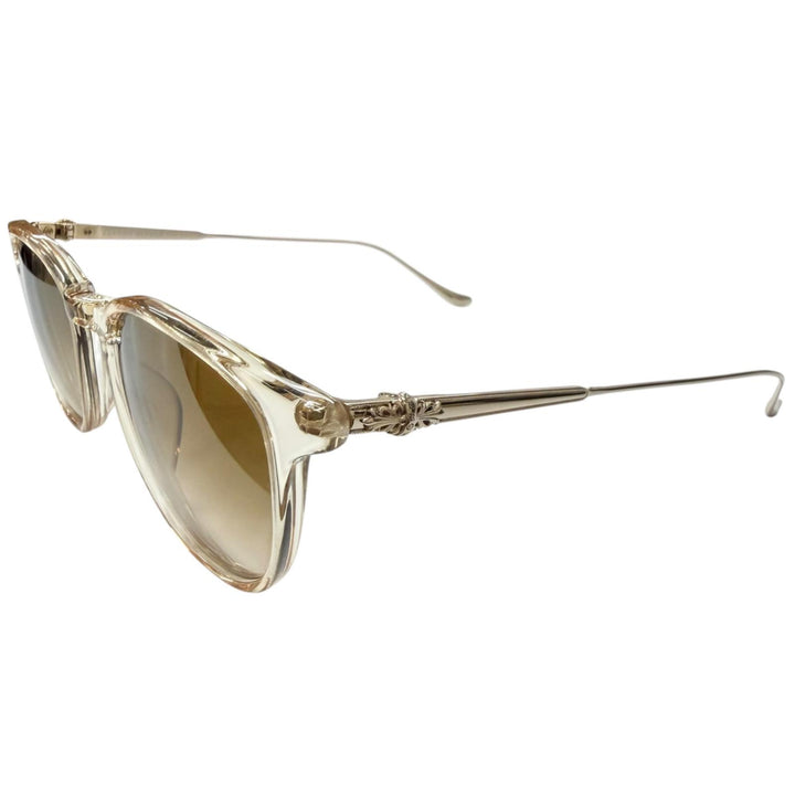 美品□CHROME HEARTS クロムハーツ PLUCK フローラル サングラス クリスタル ゴールド ブラウンレンズ 49□20-145 日本製 メンズ