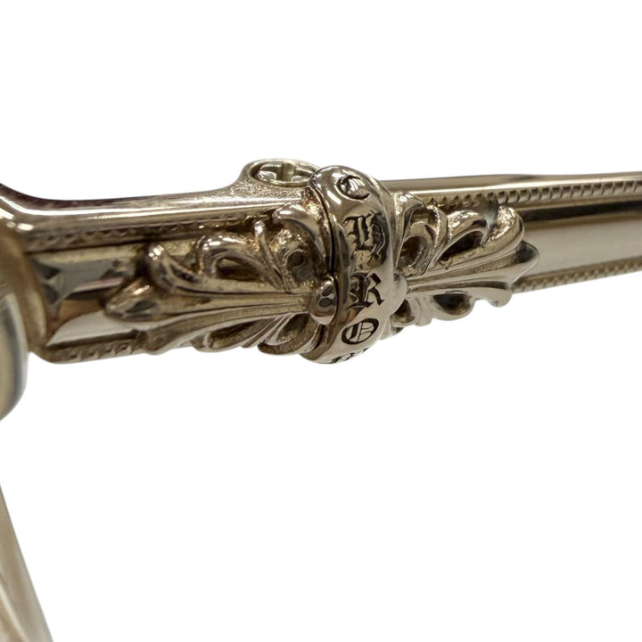 美品□CHROME HEARTS クロムハーツ PLUCK フローラル サングラス クリスタル ゴールド ブラウンレンズ 49□20-145 日本製 メンズ