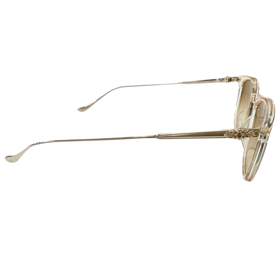 美品□CHROME HEARTS クロムハーツ PLUCK フローラル サングラス クリスタル ゴールド ブラウンレンズ 49□20-145 日本製 メンズ