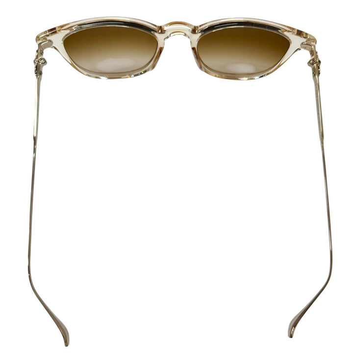 美品□CHROME HEARTS クロムハーツ PLUCK フローラル サングラス クリスタル ゴールド ブラウンレンズ 49□20-145 日本製 メンズ