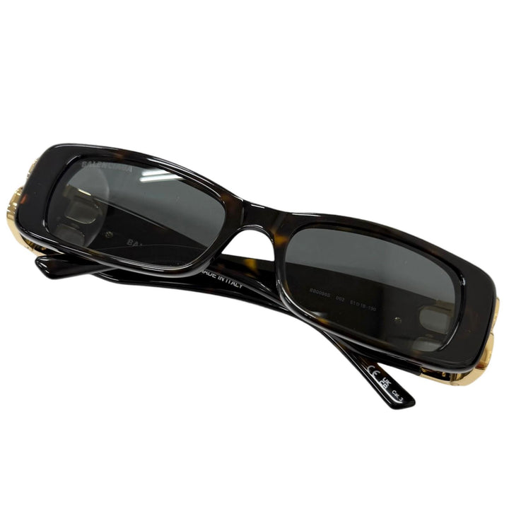 極美品□BALENCIAGA バレンシアガ BB0096S-002 BBロゴ金具 アイウェア サングラス ブラウンマーブル ゴールド 51□18-130 イタリア製