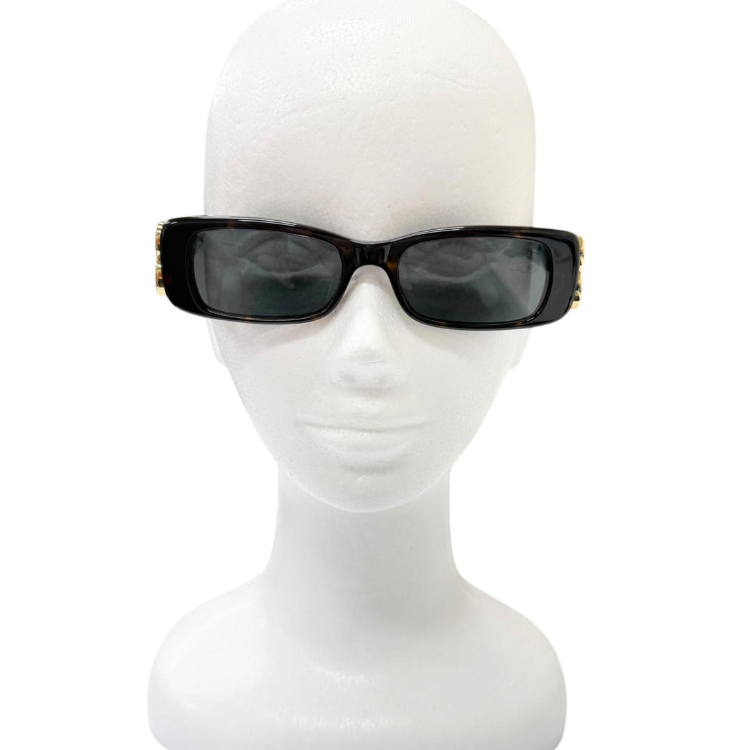 極美品□BALENCIAGA バレンシアガ BB0096S-002 BBロゴ金具 アイウェア サングラス ブラウンマーブル ゴールド 51□18-130 イタリア製