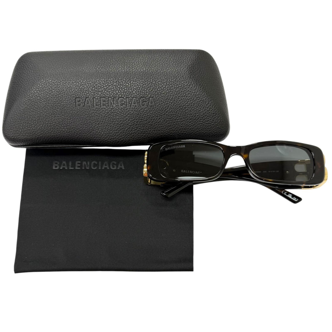 極美品□BALENCIAGA バレンシアガ BB0096S-002 BBロゴ金具 アイウェア サングラス ブラウンマーブル ゴールド 51□18-130 イタリア製