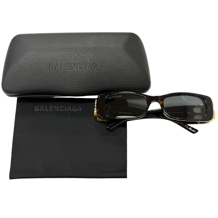 極美品□BALENCIAGA バレンシアガ BB0096S-002 BBロゴ金具 アイウェア サングラス ブラウンマーブル ゴールド 51□18-130 イタリア製