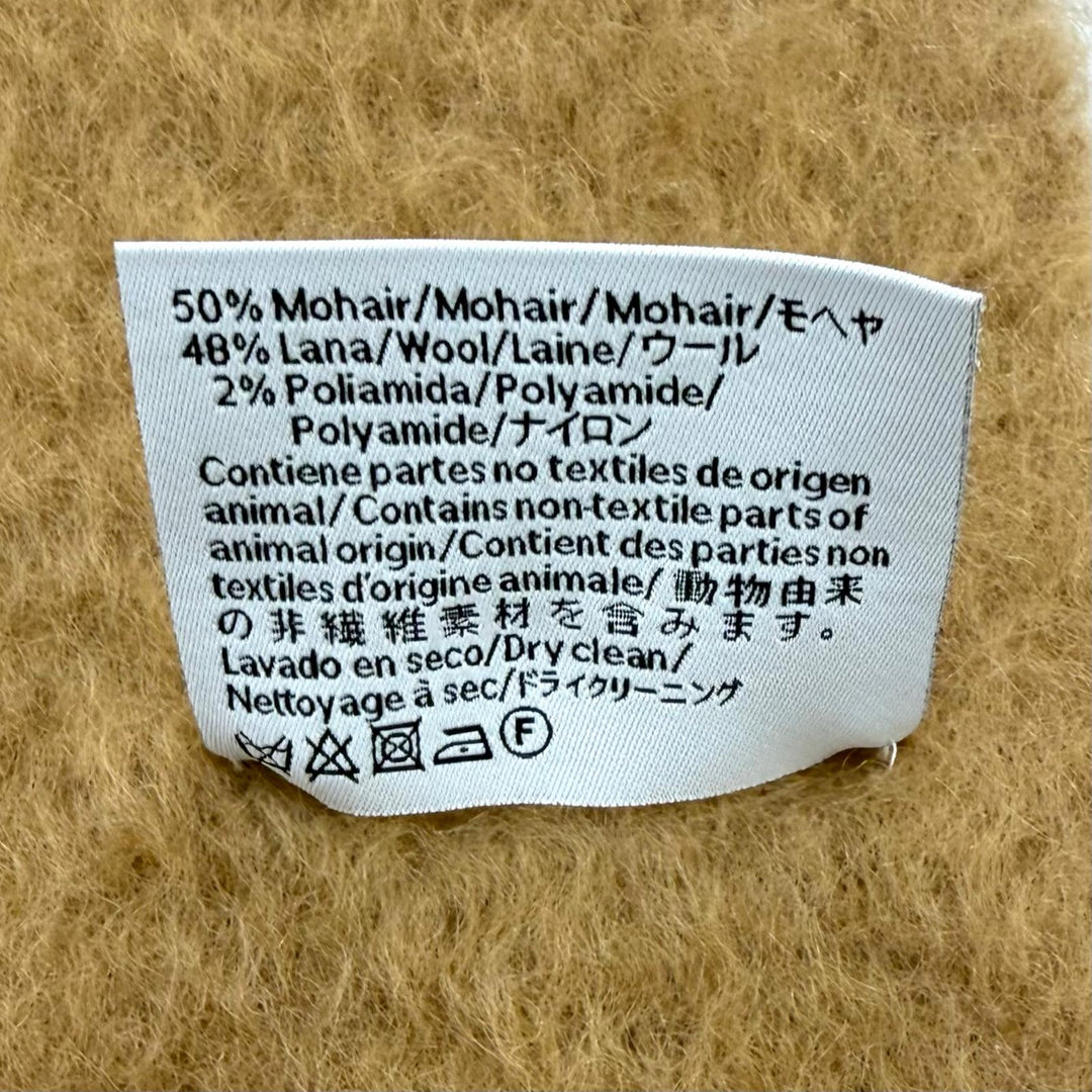 極美品★LOEWE ロエベ モヘア ウール混 アナグラムレザーパッチ付 フリンジ マフラー ストール ブラウン スペイン製 正規品 レディース