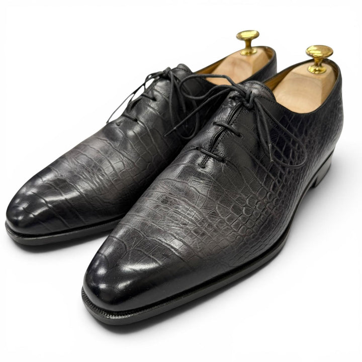 美品□Berluti ベルルッティ パティーヌレザー オルガ期 アレッサンドロ クロコ型押し レースアップ ドレスシューズ 8 グレー メンズ