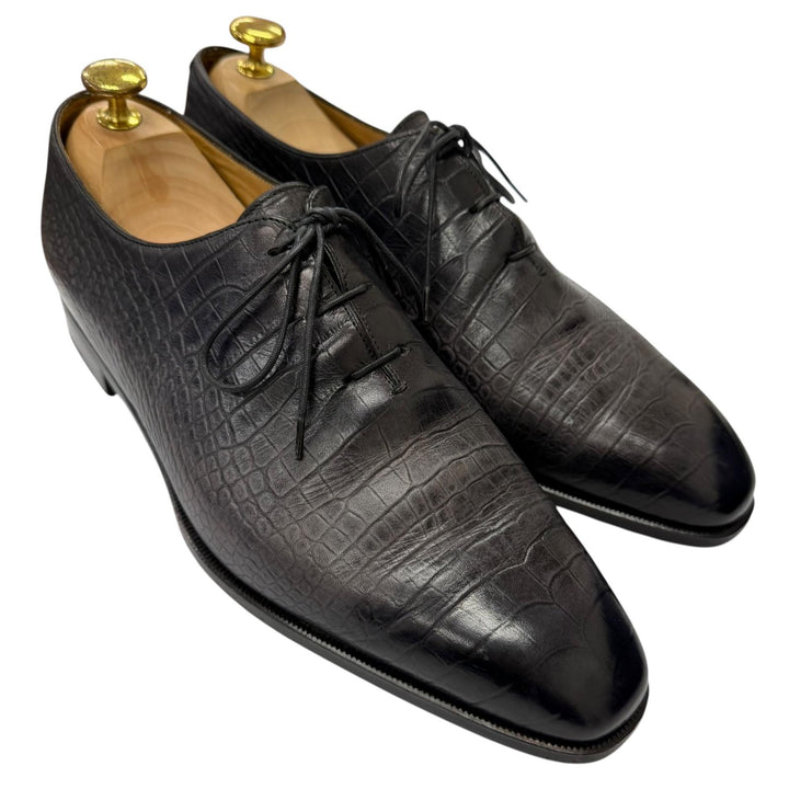 美品□Berluti ベルルッティ パティーヌレザー オルガ期 アレッサンドロ クロコ型押し レースアップ ドレスシューズ 8 グレー メンズ