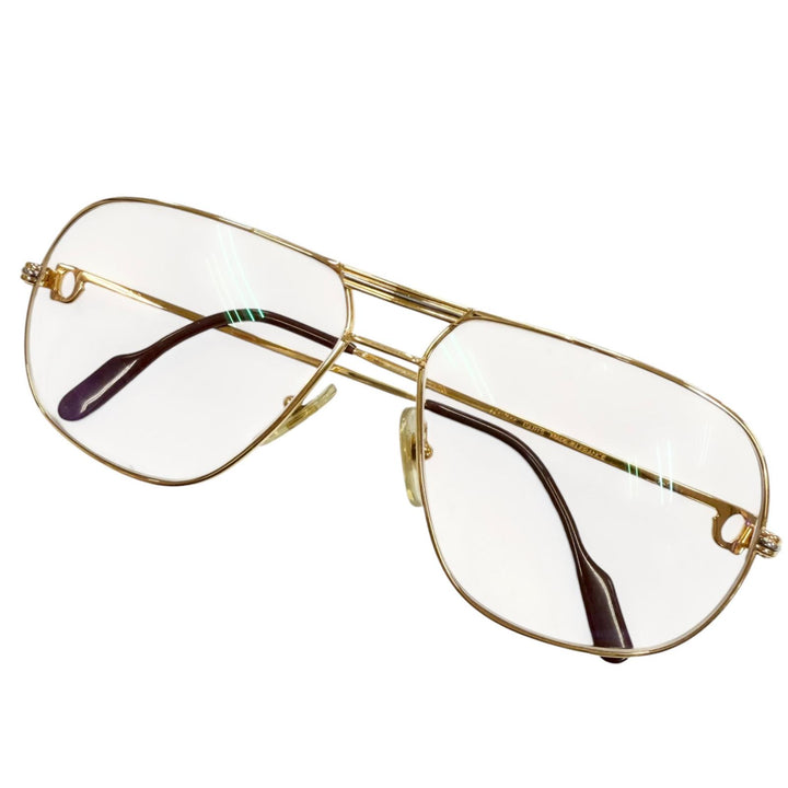 良品▼Cartier カルティエ ヴィンテージ トリニティ ツーブリッジ ロゴ金具 アイウェア サングラス ゴールド ボルドー 62□14 140 度入り