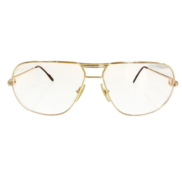 良品▼Cartier カルティエ ヴィンテージ トリニティ ツーブリッジ ロゴ金具 アイウェア サングラス ゴールド ボルドー 62□14 140 度入り