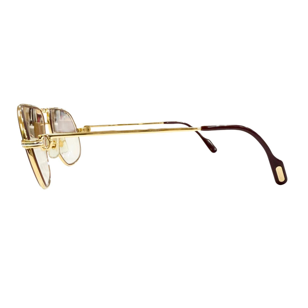 良品▼Cartier カルティエ ヴィンテージ トリニティ ツーブリッジ ロゴ金具 アイウェア サングラス ゴールド ボルドー 62□14 140 度入り