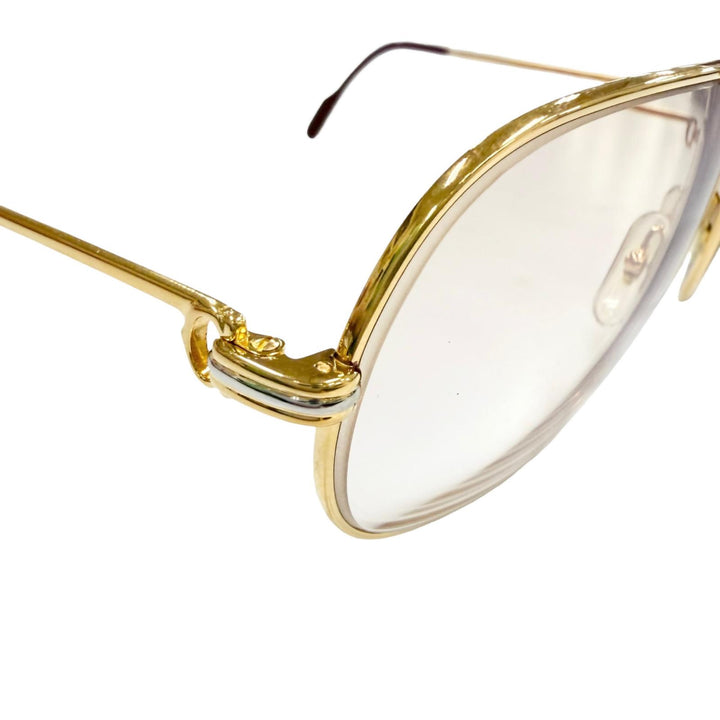 良品▼Cartier カルティエ ヴィンテージ トリニティ ツーブリッジ ロゴ金具 アイウェア サングラス ゴールド ボルドー 62□14 140 度入り