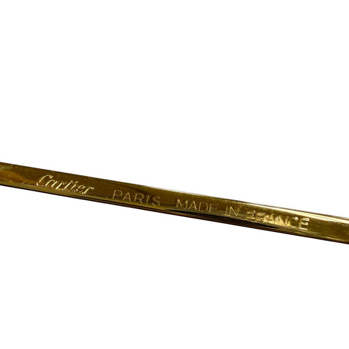 美品▼Cartier カルティエ ヴィンテージ スクエア ロゴ金具 アイウェア サングラス ゴールド ボルドー レンズ：ブルー 50□24 140 度入り