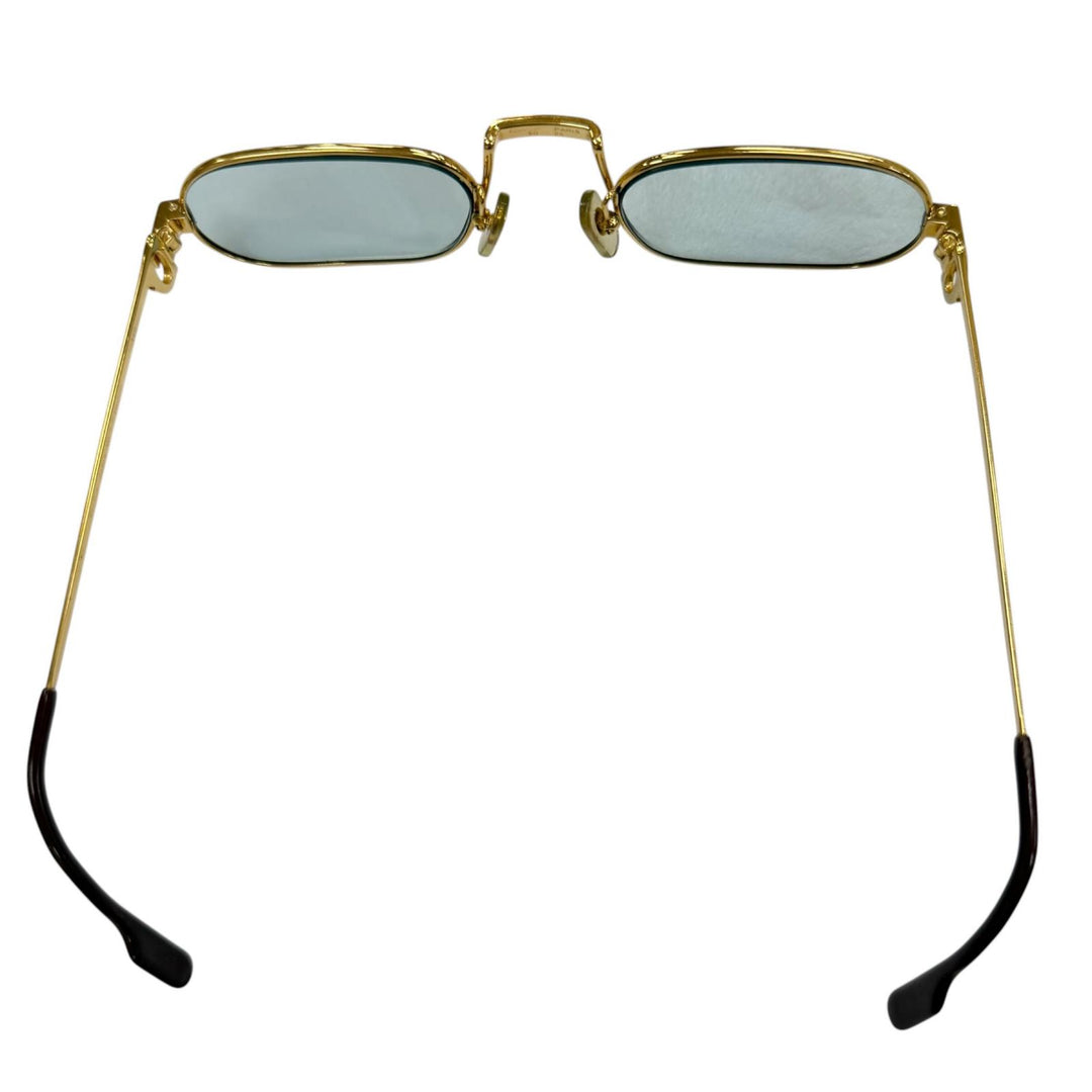 美品▼Cartier カルティエ ヴィンテージ スクエア ロゴ金具 アイウェア サングラス ゴールド ボルドー レンズ：ブルー 50□24 140 度入り