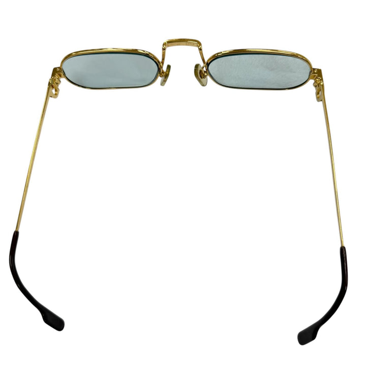 美品▼Cartier カルティエ ヴィンテージ スクエア ロゴ金具 アイウェア サングラス ゴールド ボルドー レンズ：ブルー 50□24 140 度入り