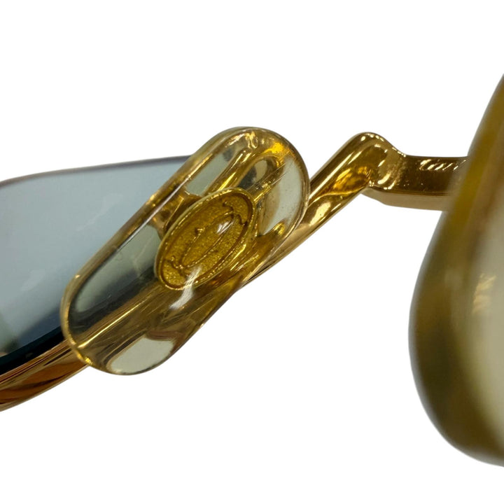 美品▼Cartier カルティエ ヴィンテージ スクエア ロゴ金具 アイウェア サングラス ゴールド ボルドー レンズ：ブルー 50□24 140 度入り