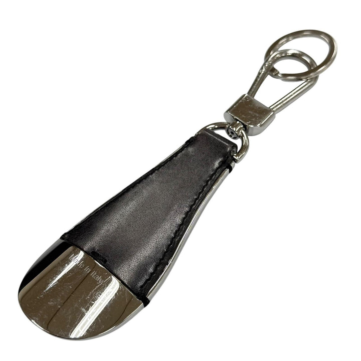 美品▼BERLUTI ベルルッティ カリグラフィ ロゴ刻印 レザー使い シューホーン 靴べら キーホルダー シルバー グレー イタリア製 メンズ