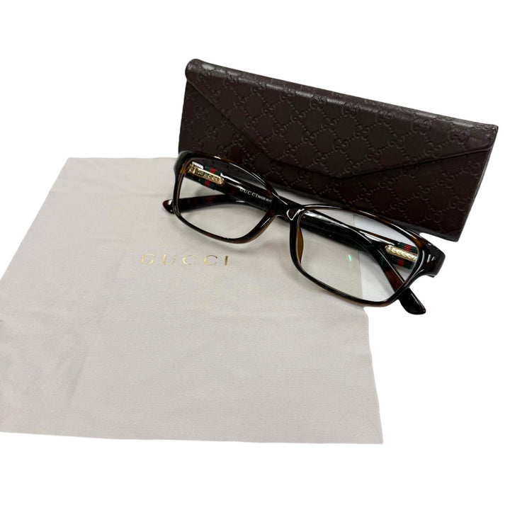極美品▼GUCCI グッチ GG3670 ウェブライン インターロッキングG べっ甲柄 メガネ 眼鏡 アイウェア クリアブラウン 53□14 伊製 メンズ