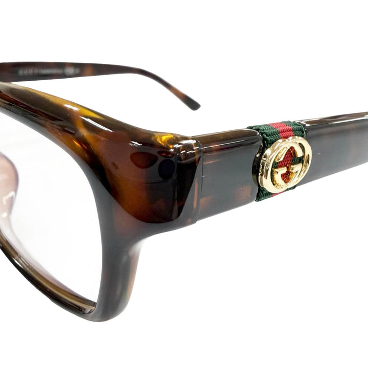 極美品▼GUCCI グッチ GG3670 ウェブライン インターロッキングG べっ甲柄 メガネ 眼鏡 アイウェア クリアブラウン 53□14 伊製 メンズ
