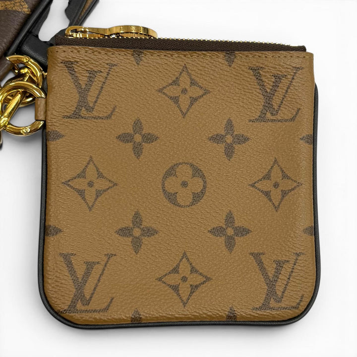 極美品★LOUIS VUITTON ルイヴィトン M68756 モノグラム ジャイアント リバース レザー ポシェット トリオ ブラウン フランス製 保存袋付