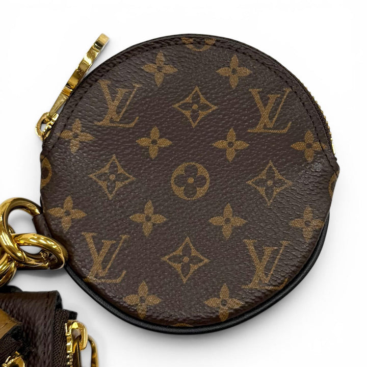 極美品★LOUIS VUITTON ルイヴィトン M68756 モノグラム ジャイアント リバース レザー ポシェット トリオ ブラウン フランス製 保存袋付