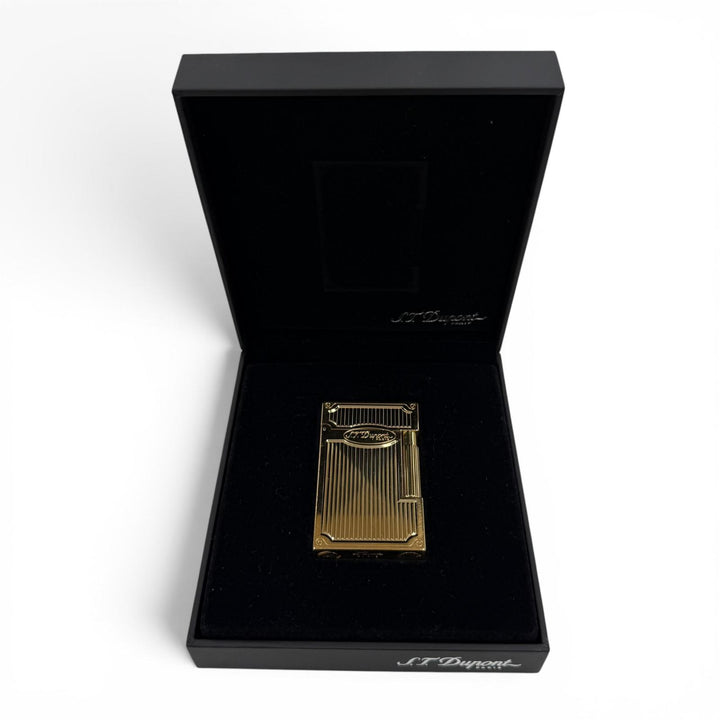良品◇Dupont デュポン ライン２ アラベスク ロゴ刻印 ローラー式 ガスライター ゴールド フランス製 メンズ 着火確認済み ケース付き
