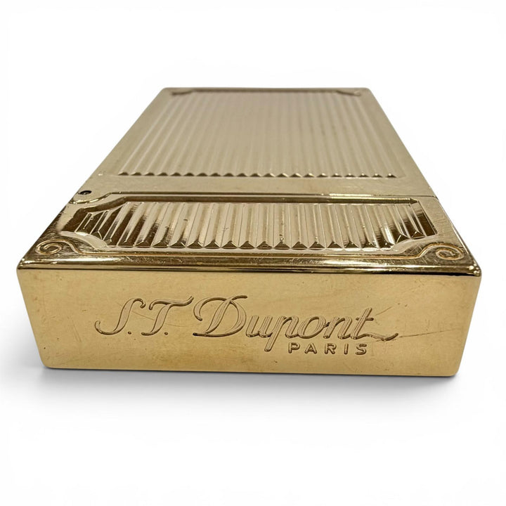 良品◇Dupont デュポン ライン２ アラベスク ロゴ刻印 ローラー式 ガスライター ゴールド フランス製 メンズ 着火確認済み ケース付き