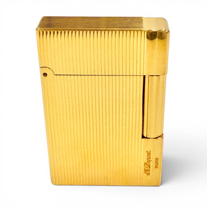 極美品◇Dupont デュポン ギャッツビー ストライプ ロゴ刻印 ローラー式 ガスライター ゴールド フランス製 メンズ 着火確認済 ケース付