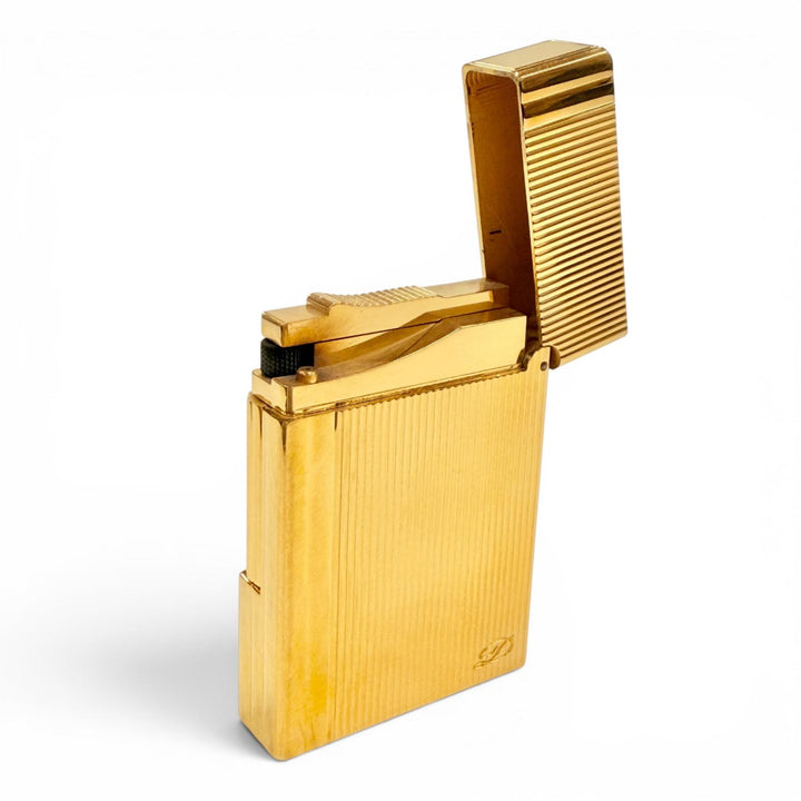 極美品◇Dupont デュポン ギャッツビー ストライプ ロゴ刻印 ローラー式 ガスライター ゴールド フランス製 メンズ 着火確認済 ケース付