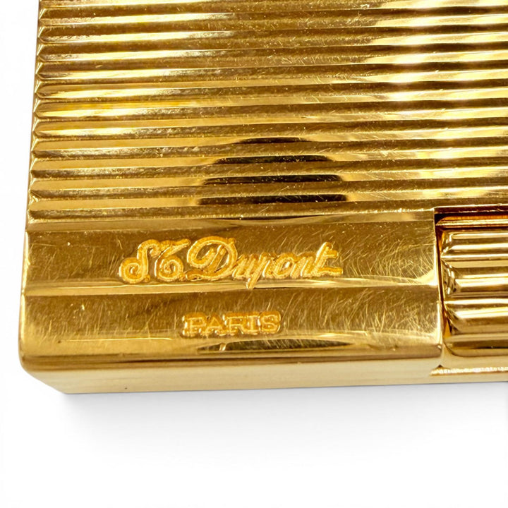 極美品◇Dupont デュポン ギャッツビー ストライプ ロゴ刻印 ローラー式 ガスライター ゴールド フランス製 メンズ 着火確認済 ケース付
